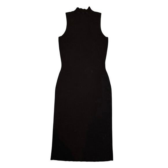 Pink Lily Body Con Black Sleeveless Ribbed Knit Midi Dress Size Medium - Picture 4 of 4